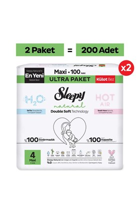 Sleepy Natural Double Soft Ultra Fırsat Paketi Külot Bez 4 Numara Maxi 200 Adet