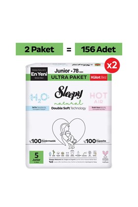 Sleepy Natural Double Soft Ultra Fırsat Paketi Külot Bez 5 Numara Junior 156 Adet
