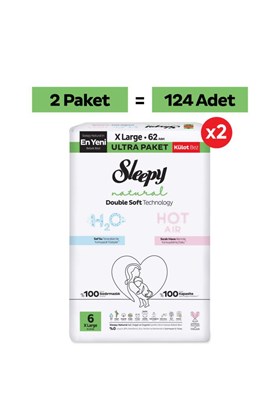 Sleepy Natural Double Soft Ultra Fırsat Paketi Külot Bez 6 Numara Xlarge 124 Adet