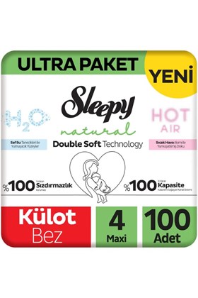 Sleepy Natural Double Soft Ultra Paket Külot Bez 4 Numara Maxi 100 Adet