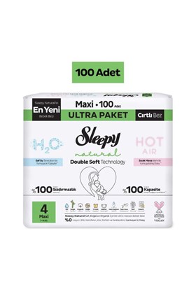 Sleepy Natural Double Soft Ultra Paket Bebek Bezi 4 Numara Maxi 100 Adet