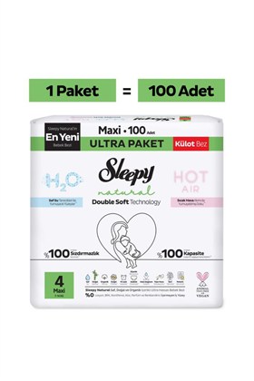 Sleepy Natural Double Soft Ultra Paket Külot Bez 4 Numara Maxi 100 Adet