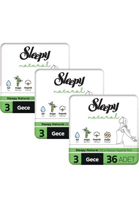 Sleepy Natural Ultra Hassas Gece Hijyenik Ped 3 x 36lı