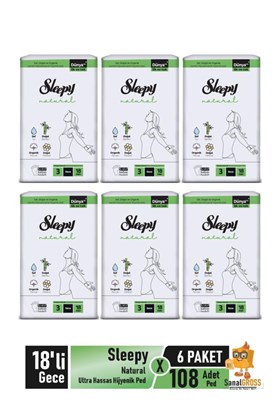 Sleepy Natural Ultra Hassas Hijyenik Ped 18li Gece X 6 Paket