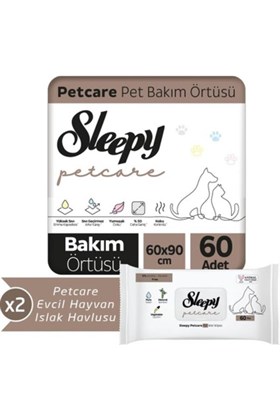 Sleepy Petcare 2X30 Adet Pet Bakım Örtüsü + 2X60 Evcil Hayvan Islak Havlusu