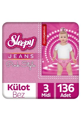 Sleepy Pink Jeans Külot Bez 3 Numara Midi 4’lü Jumbo 136 Adet