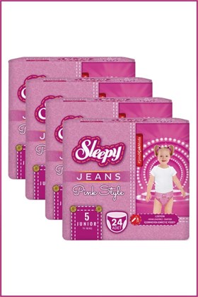 Sleepy Pink Jeans Külot Bez 5 Numara Junior 4’lü Jumbo 96 Adet
