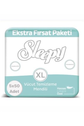 Sleepy Vücut Temizleme Havlusu, Hasta Perine Havlu, Makyaj Temizleme Mendili 5x50 Adet