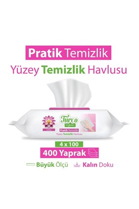 Turco Doğadan Pratik Temizlik Turco Doğadan Pratik Yüzey Temizlik Havlusu Lotus 4x100 (400 Yaprak)