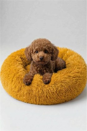 United Colors of Benetton BNTMKT-0012-OR Uzun Kürklü Donut Kedi&Köpek Yatağı Turuncu 55 CM