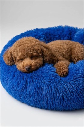 United Colors of Benetton BNTMKT-0012-2-BL Uzun Kürklü Donut Kedi&Köpek Yatağı Mavi 55 CM