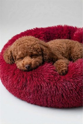 United Colors of Benetton BNTMKT-0012-RD Uzun Kürklü Donut Kedi&Köpek Yatağı Kırmızı 45 CM