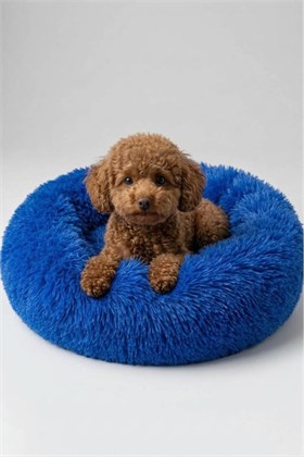 United Colors of Benetton BNTMKT-0012-2-BL Uzun Kürklü Donut Kedi&Köpek Yatağı Mavi 55 CM