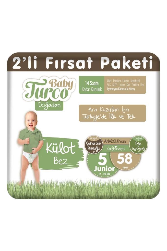 Baby Turco Doğadan 2'li Fırsat Paketi Külot Bez 5 Numara Junior 58 Adet