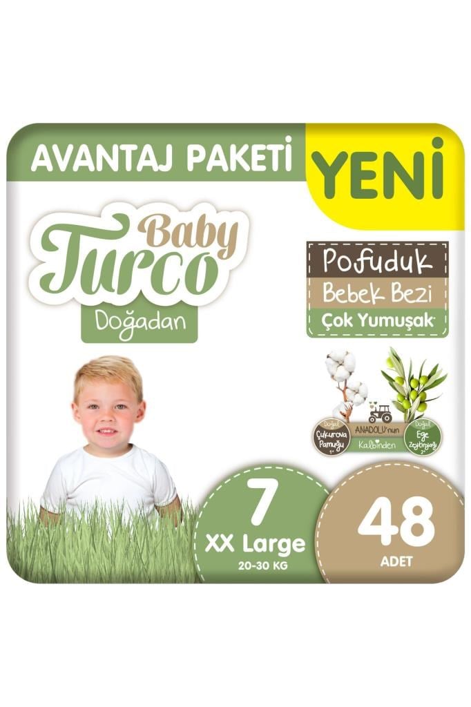 Baby Turco Doğadan Avantaj Paketi Pofuduk Bebek Bezi 7 Numara Xxlarge 48 Adet