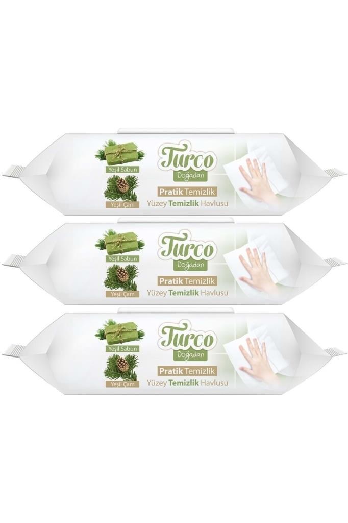 Baby Turco Turco Doğadan Pratik Yüzey Temizlik Havlusu 100 Yaprak Yeşil Sabun/Yeşil Çam (3 Lü Set) 300 Yaprak