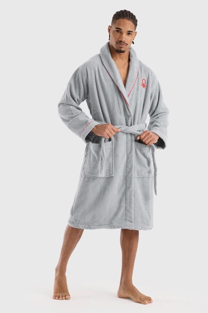Benetton Home Bornoz Erkek Kadın Unisex Gri %100 pamuk