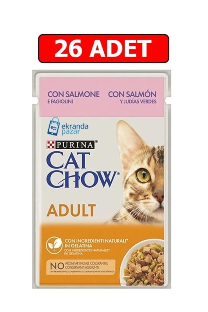 Cat Chow Purina Catchow Adult Somon Ve Yeşil Fasulyeli Kedi Islak Maması 85gr 26 Adet Kedi Yaş Mama Pouch