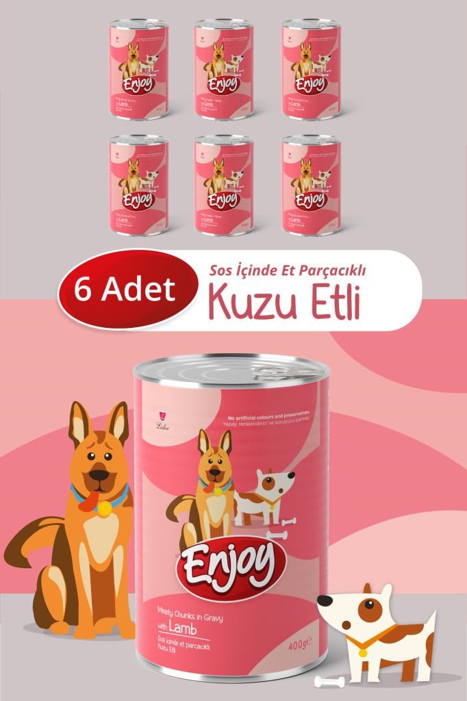 Enjoy Kuzu Etli Köpek Konservesi Sos İçinde Et Parçacıklı 400 Gr x6