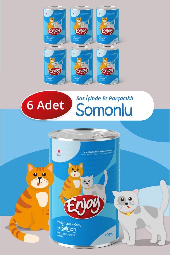 Enjoy Somonlu Kedi Konservesi Sos İçinde Et Parçacıklı 400 Gr x6