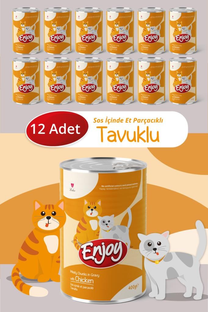 Enjoy Tavuklu Kedi Konservesi Sos İçinde Et Parçacıklı 400 Gr x12
