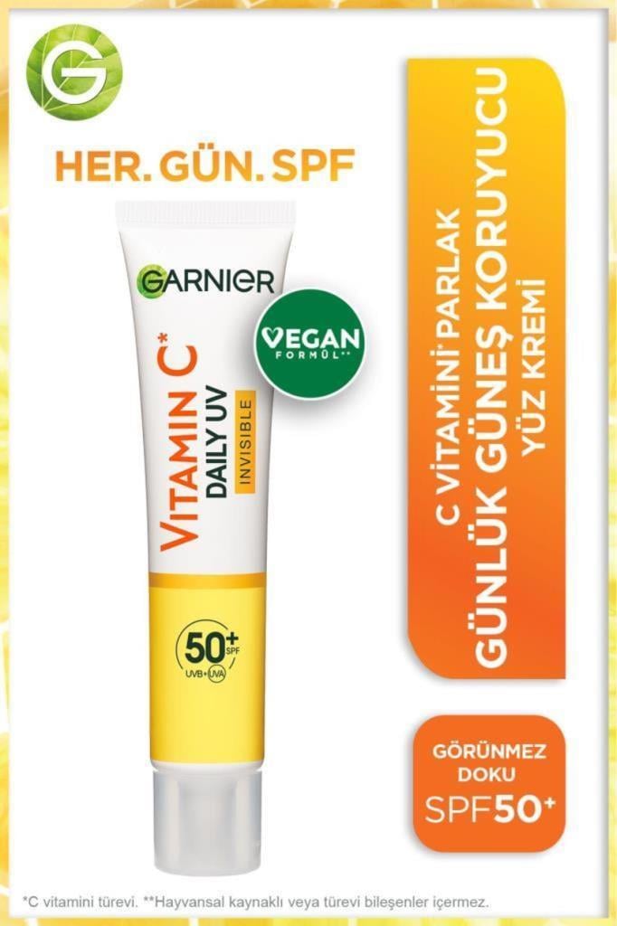 GarnierC Vitamini Parlak Günlük Güneş Koruyucu Fluid Yüz Kremi Görünmez Doku Spf50 40ml