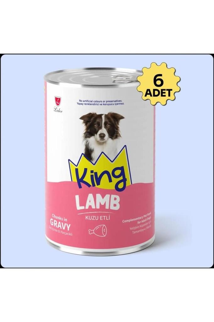 King Sos İçerisinde Et Parçacıklı Kuzu Etli Köpek Konservesi 400 Gr*6 ADET