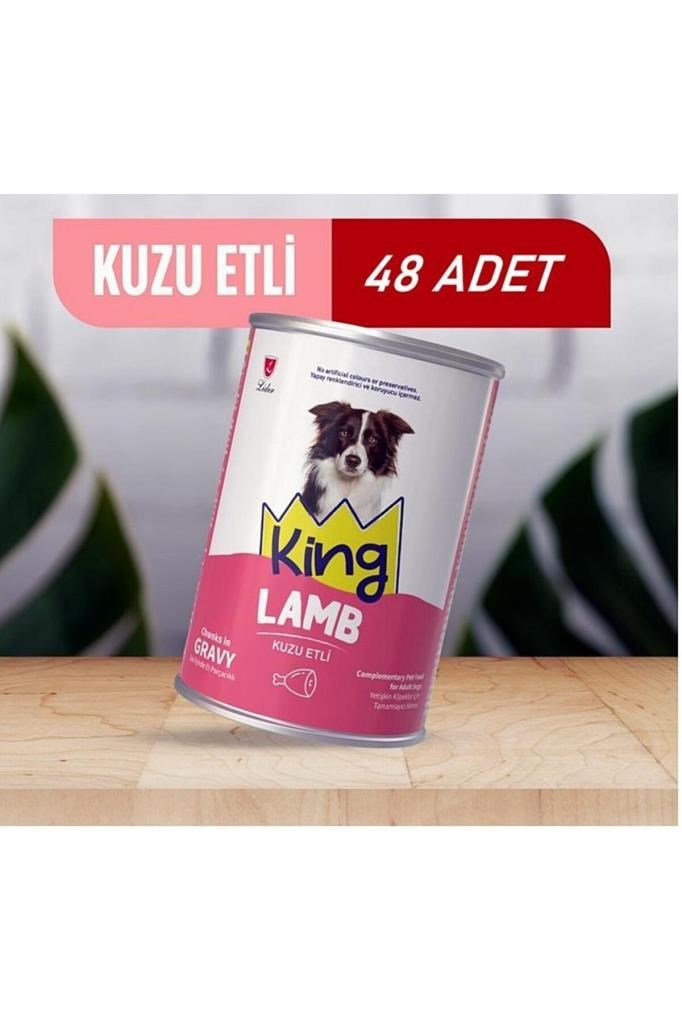 King Sos İçerisinde Et Parçacıklı Kuzu Etli Köpek Konservesi 400 Gr*48 ADET