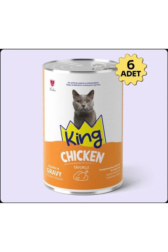 King Sos İçerisinde Et Parçacıklı Tavuklu Kedi Konservesi 400 Gr*6 ADET
