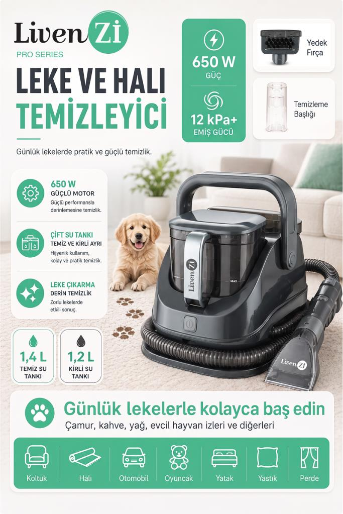 Livenzi JJB-737-II Koltuk Halı Yıkama Ve Leke Çıkartma Makinesi-Gri