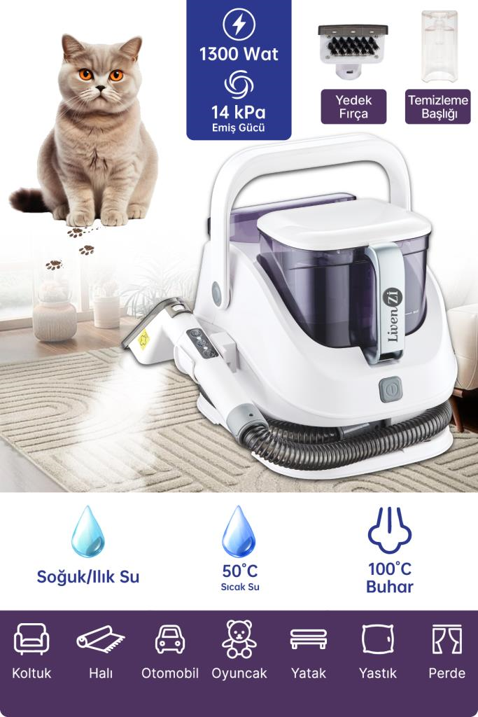 Livenzi JJB-747-A Buharlı Koltuk Halı Yıkama Ve Leke Çıkartma Makinesi-Beyaz