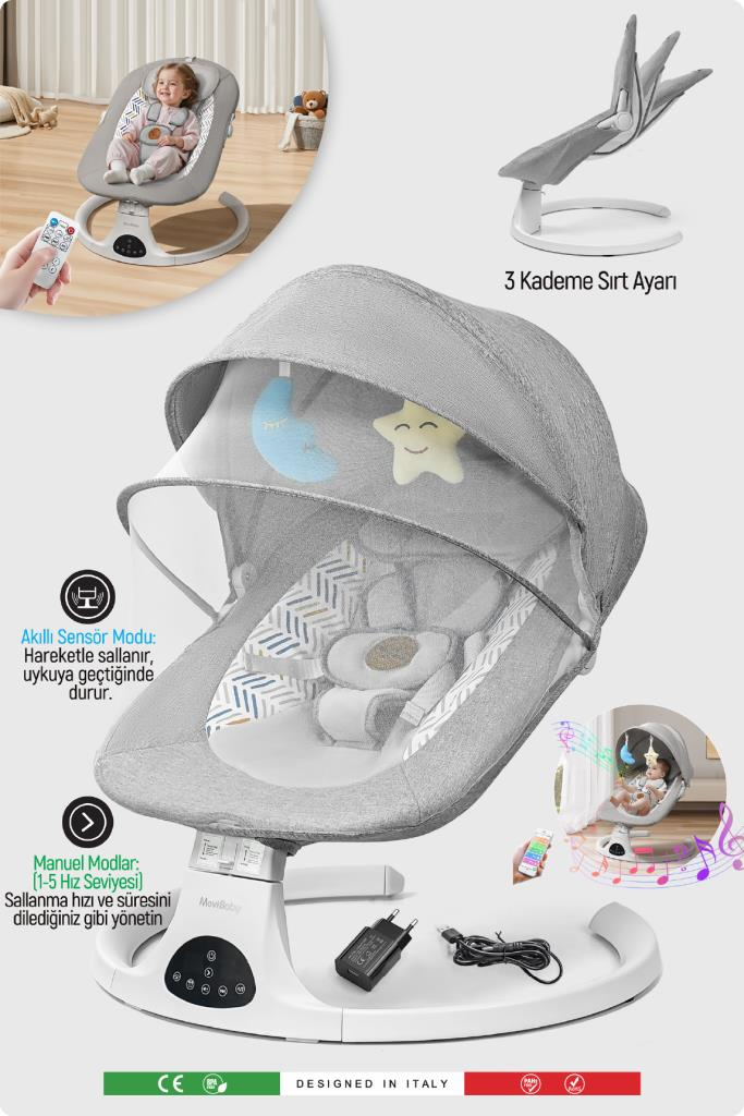 Livenzi Movibaby Hareket Sensörlü Otomatik Ana Kucağı-Grey