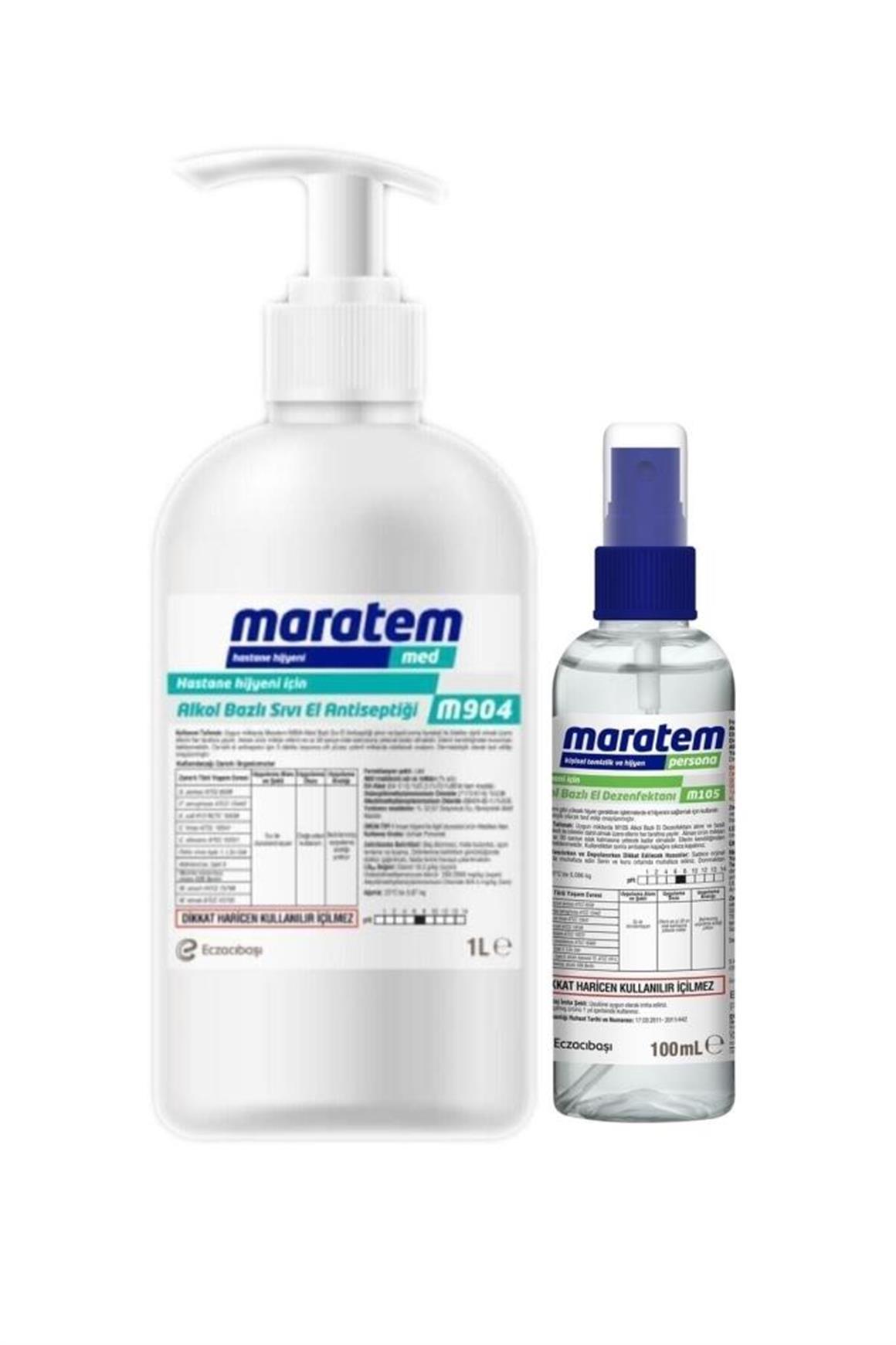 Maratem M904 Alkol Bazlı Sıvı El Antiseptik Ürünü 1 lt ve Dezenfektan 100 ml