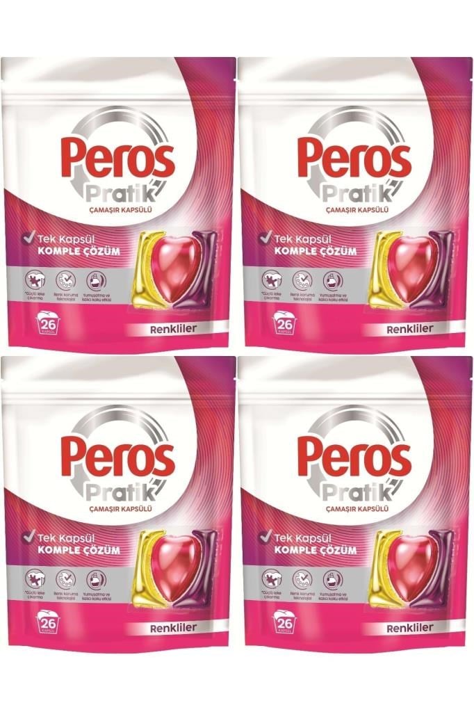 Peros Pratik Matik Çamaşır Deterjanı Kapsülü - Tableti 104 Adet Renkliler (4PK*26)