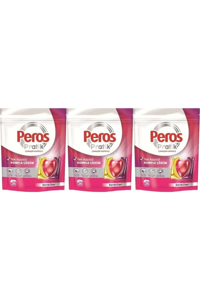 Peros Pratik Matik Çamaşır Deterjanı Kapsülü - Tableti 78 Adet Renkliler (3PK*26)