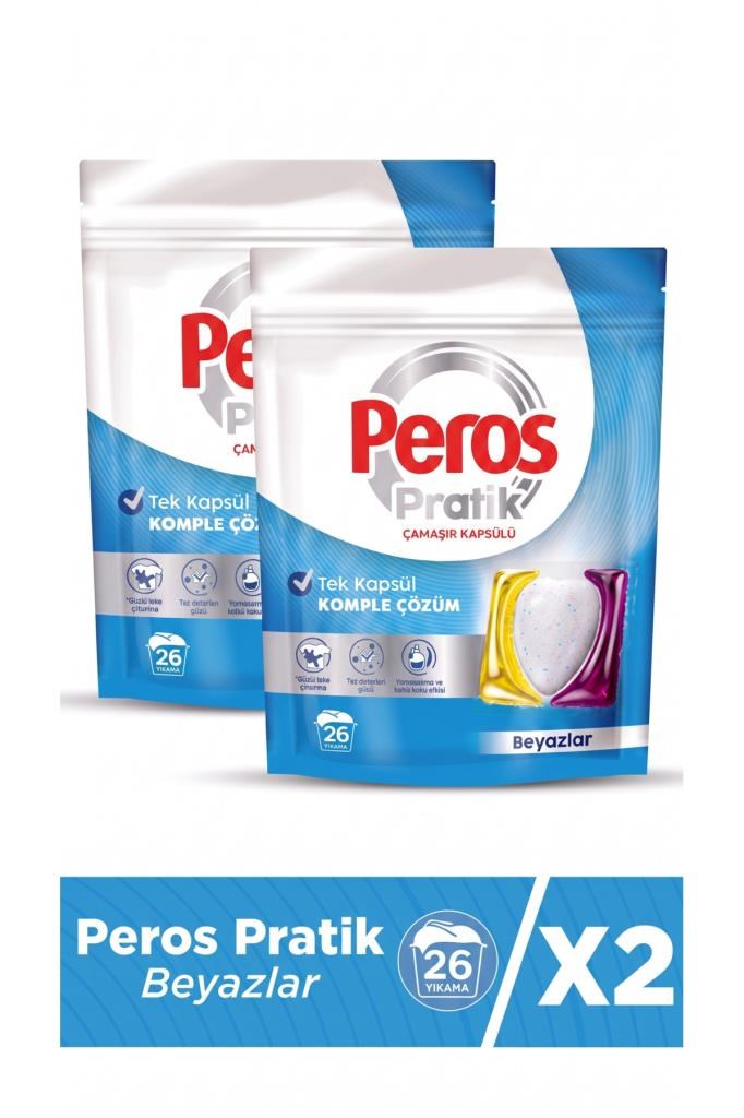 Peros Pratik Matik Çamaşır Deterjanı Kapsülü - Tableti 52 Adet Beyazlar (2PK*26)