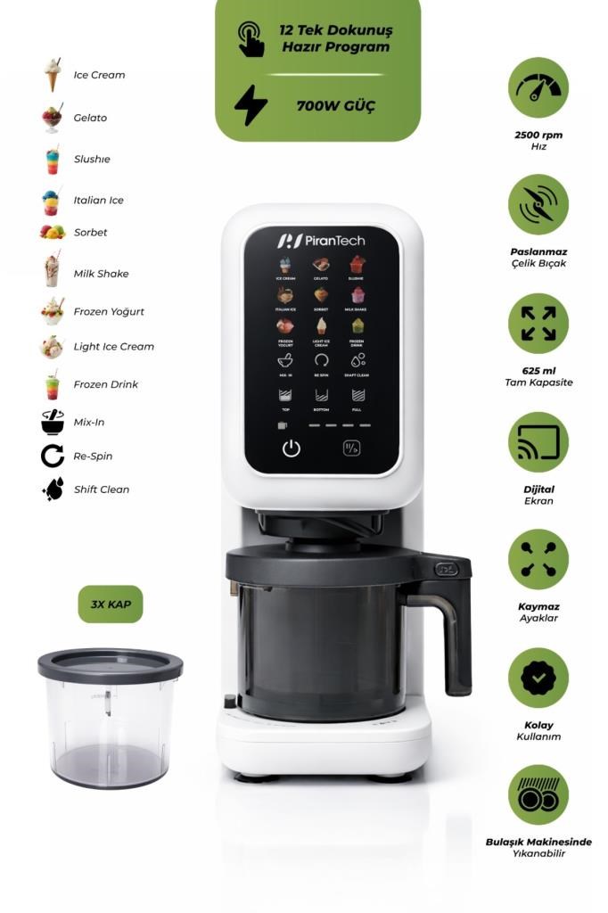 PiranTech DM-26 700W Dondurma Makinesi | Jelato, Sorbe, Milkshake Yapma Makinesi