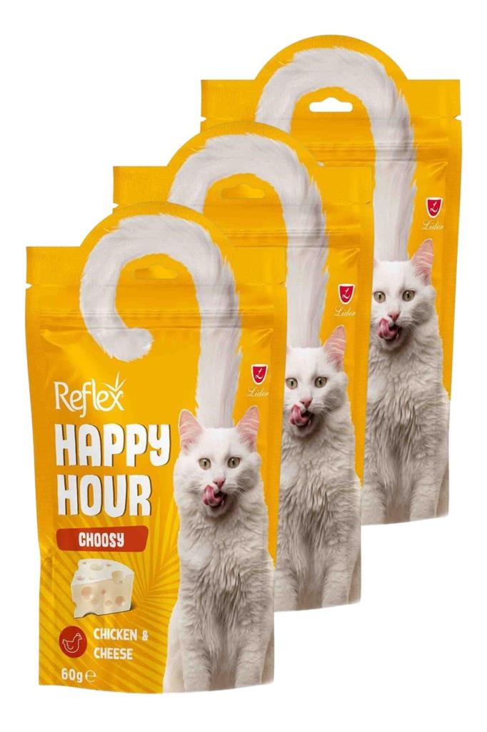 Reflex Happy Hour Tavuk Etli ve Peynirli Seçici Kediler için Kedi Ödülü 3 x 60gr