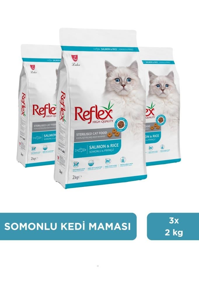Reflex Kısırlaştırılmış / Sterilised Somonlu ve Pirinçli Kedi Maması 2 kg x 3