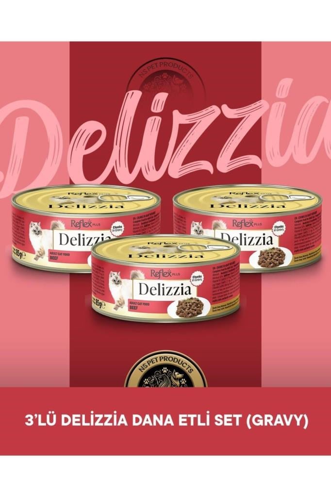 Reflex Plus Delizzia Yetişkin Dana Etli Gravy Kedi Maması 3x85 gram