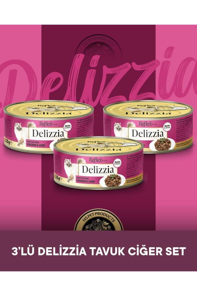 Reflex Plus Delizzia Yetişkin Tavuklu-Ciğerli Gravy Kedi Maması 3x85 gram