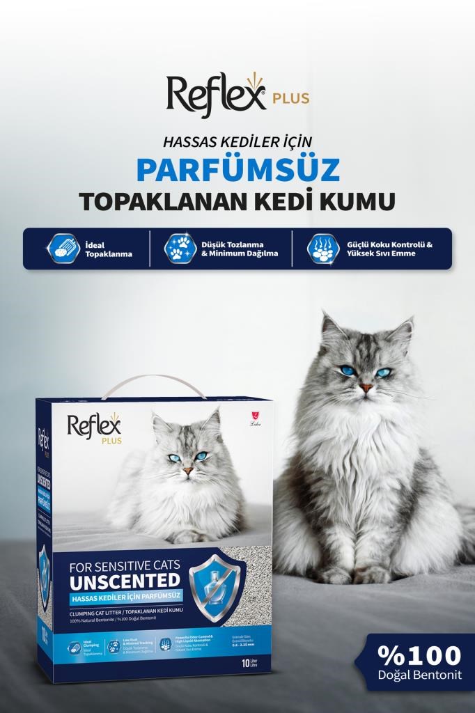 Reflex Plus Hassas Kediler İçin Parfümsüz Topaklanan Kedi Kumu 10L