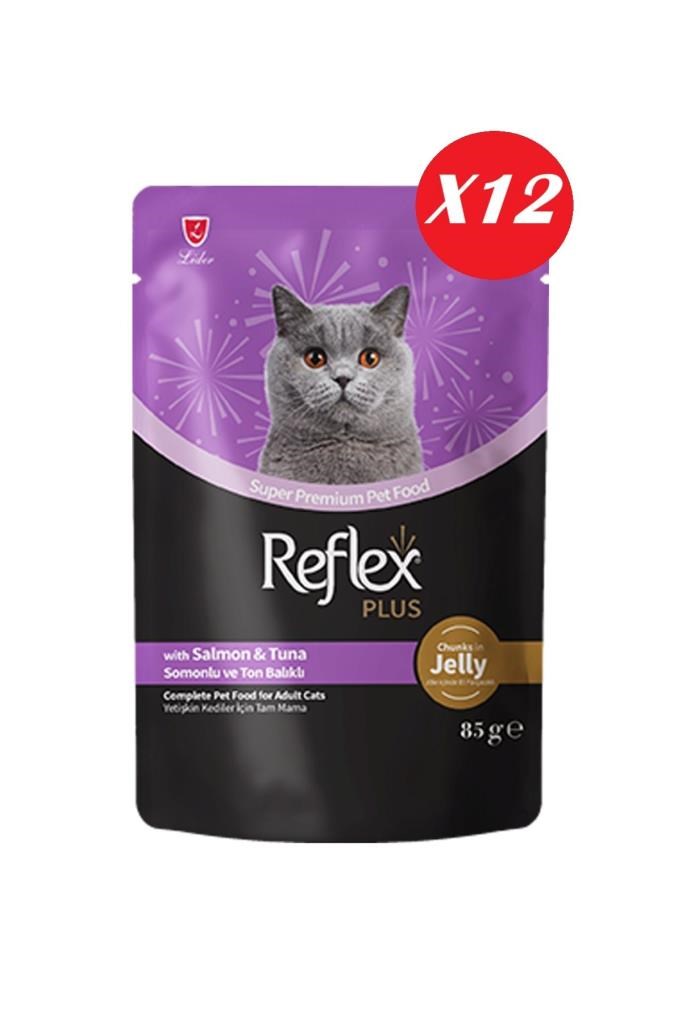 Reflex Plus Jöle İçinde Somonlu ve Ton Balıklı Yetişkin Kedi Konservesi 85 gr*12 Adet
