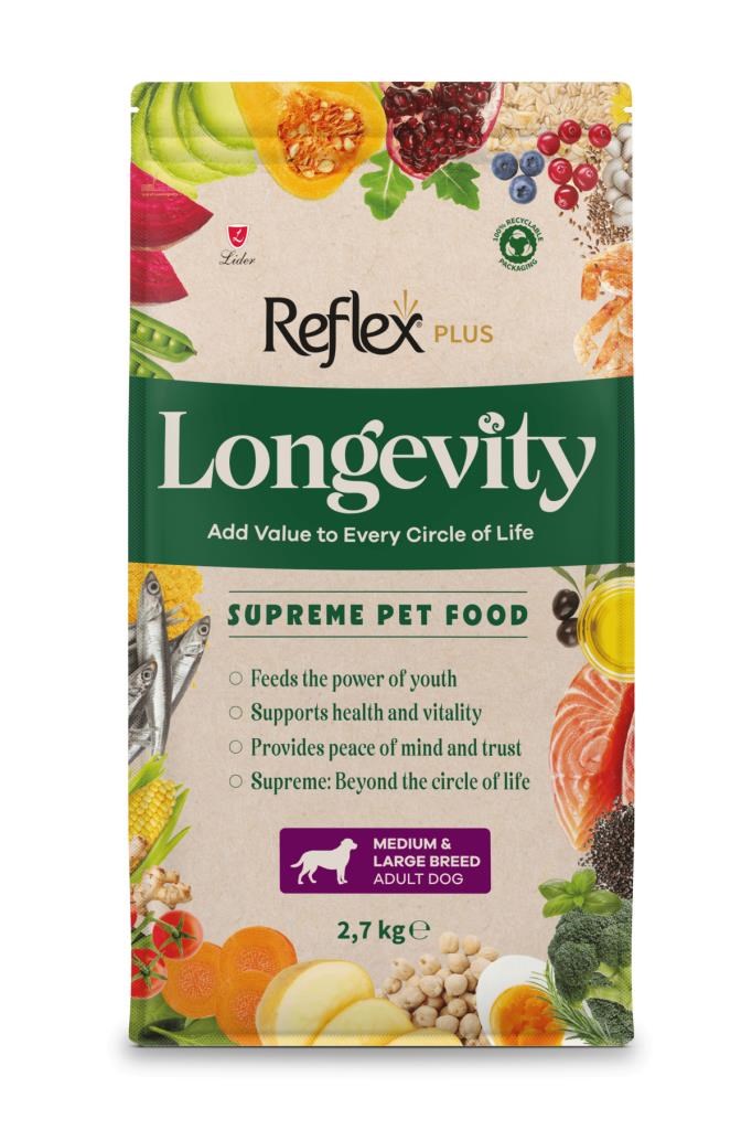Reflex Plus Longevity Orta ve Büyük Irk Yetişkin Köpek Maması 2700g