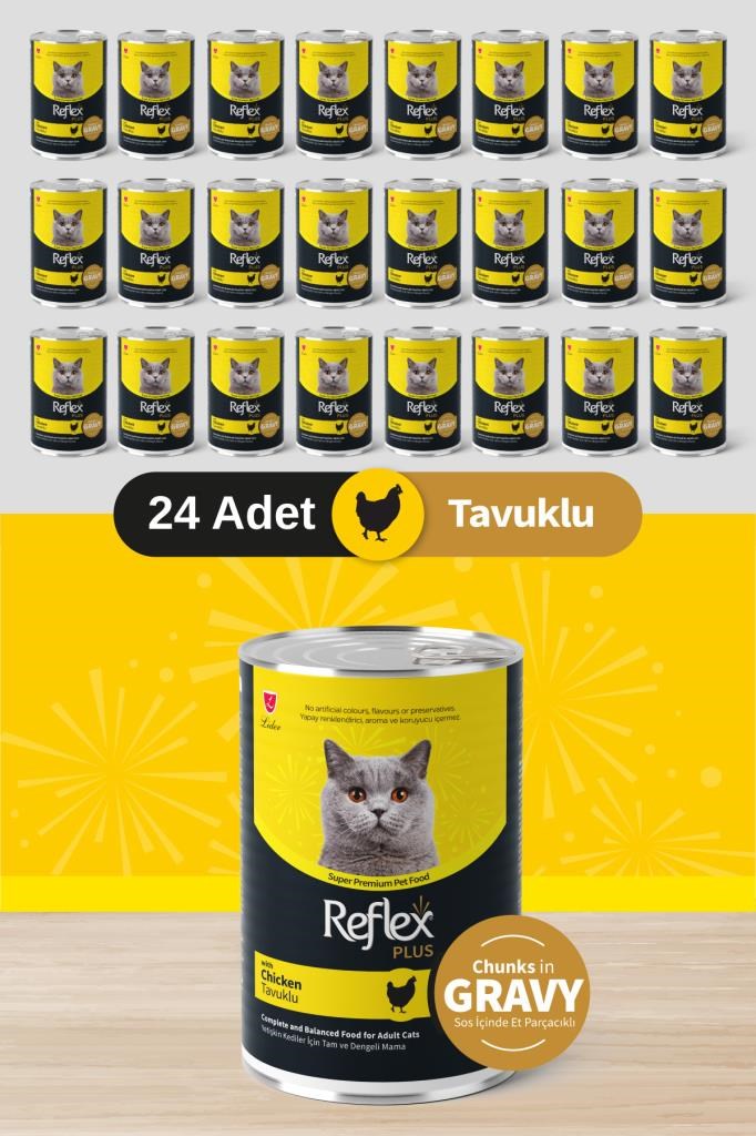 Reflex Plus Sos İçinde Et Parçacıklı Tavuklu Yetişkin Kedi Maması 400g x 24 Adet