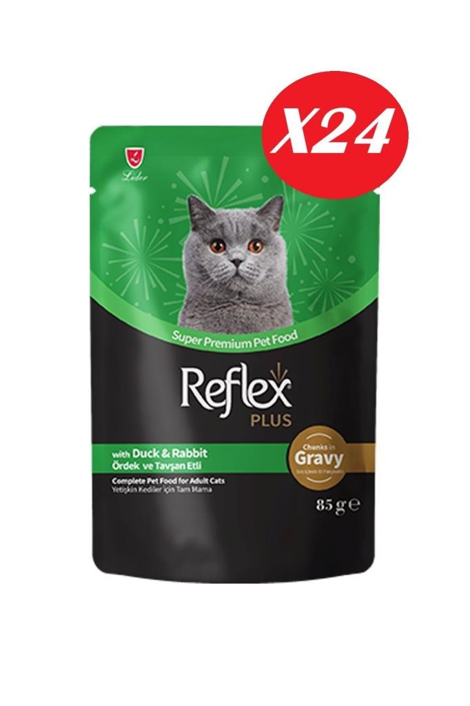 Reflex Plus Sos İçinde Parça Ördek ve Tavşan Etli Yetişkin Kedi Konservesi 85 gr*24 Adet