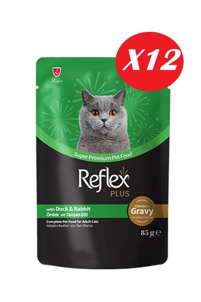 Reflex Plus Sos İçinde Parça Ördek ve Tavşan Etli Yetişkin Kedi Konservesi 85 gr*12 Adet