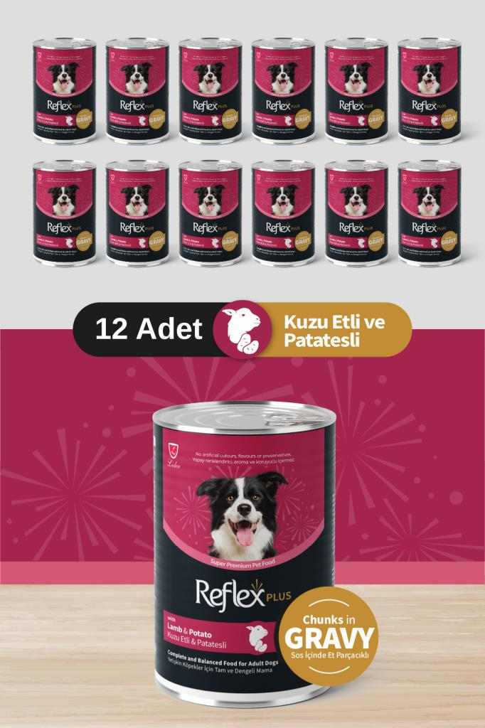Reflex Plus Soslu Kuzulu Patatesli Köpek Konservesi 12x400 Gr
