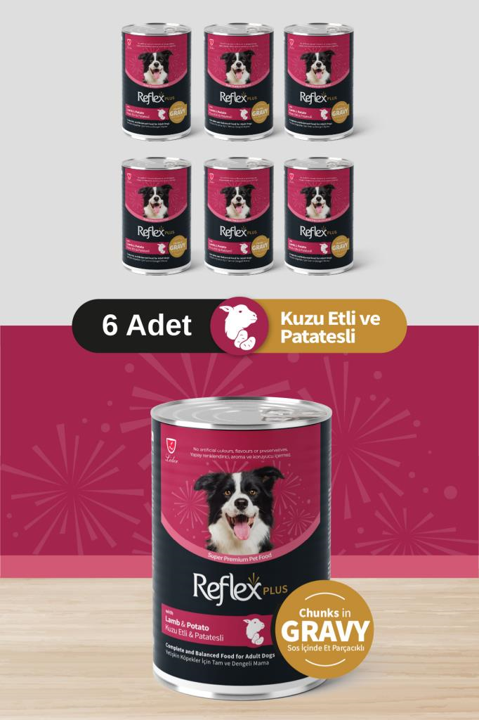 ReflexPlus Soslu Kuzulu Patatesli Köpek Konservesi 6X400 Gr