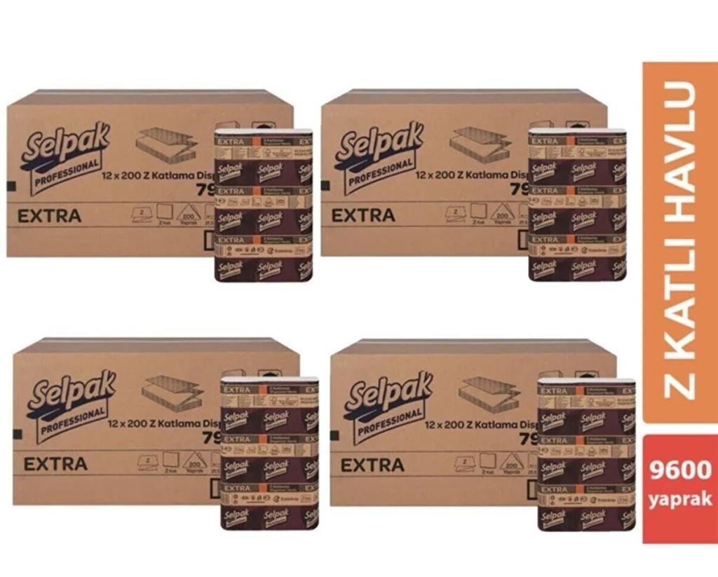Selpak Extra Z Katlama Dispenser Havlu 200'lü 48 Paket 21.5 X 24 cm 4 Koli 